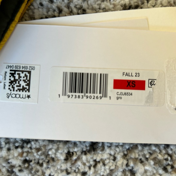 Calvin Klein Yellow Quilted Jacket with Green Corduroy Collar, Size: XS - Picture 7 of 8